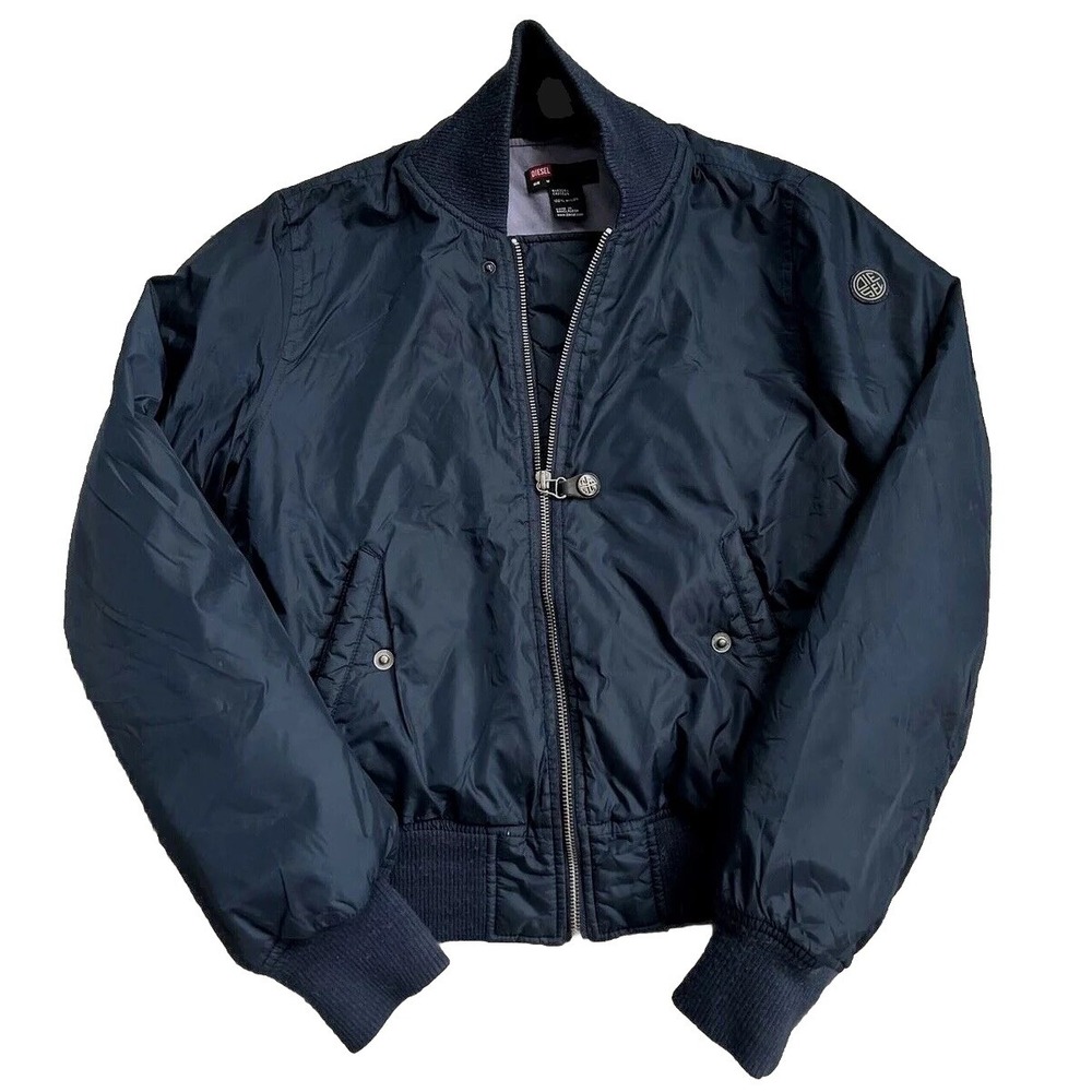 Retro Diesel Boys Bomber Jacket M Blue Nylon Y2K Streetwear Utility Lined Zip Up